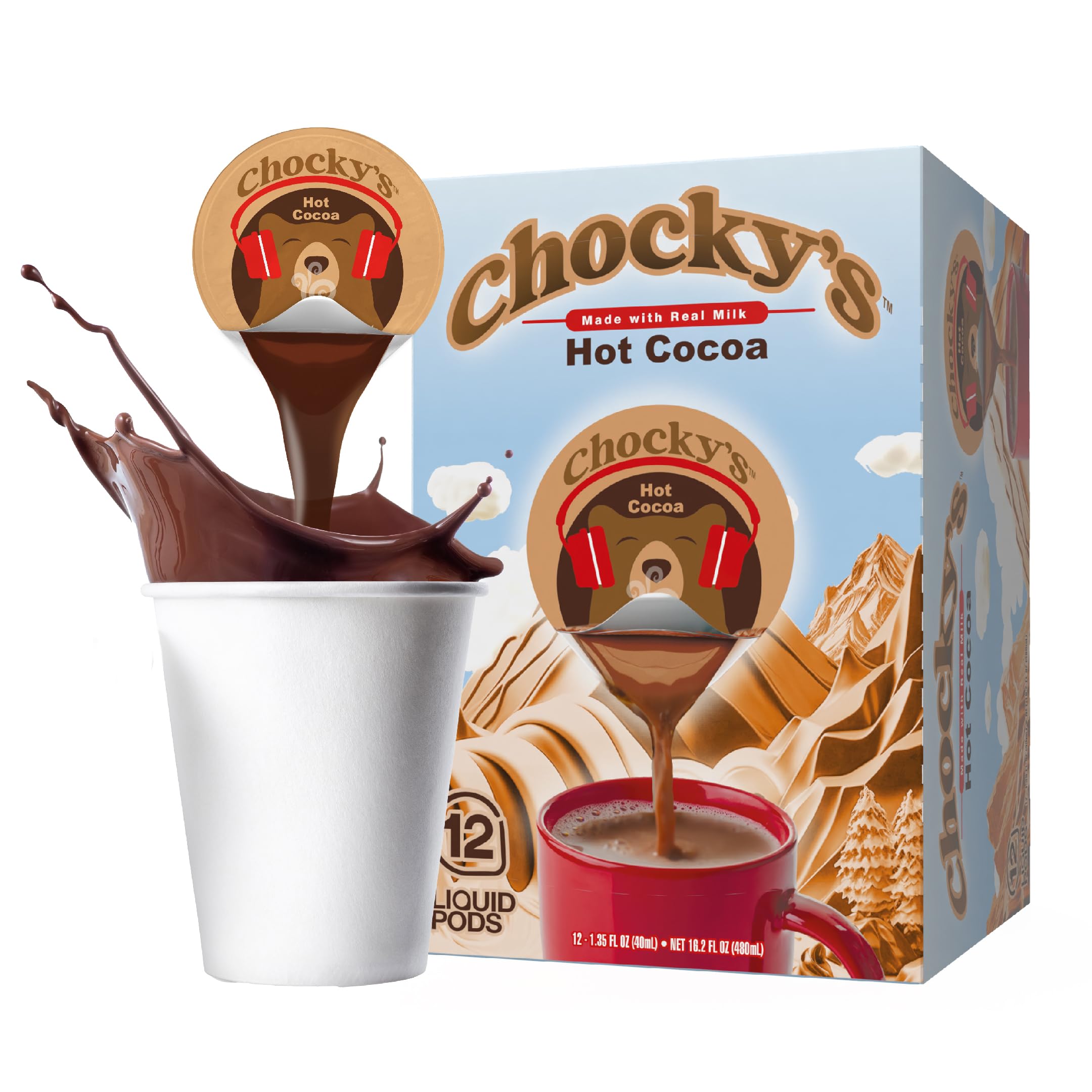 Chocky's Java House Hot Chocolate Concentrate Single Serve Liquid Pods, Peel and Pour, Peppers and Cream Hot Chocolate,