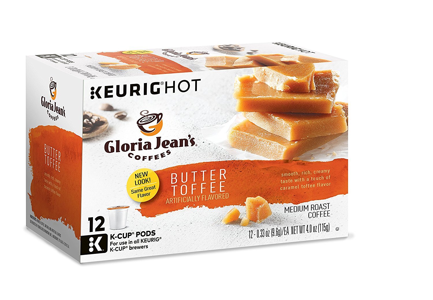 Gloria Jean's Coffees Butter Toffee Flavored Medium Roast Coffee for Keurig, 72 Count, Perfect for Coffee Lovers
| Glor