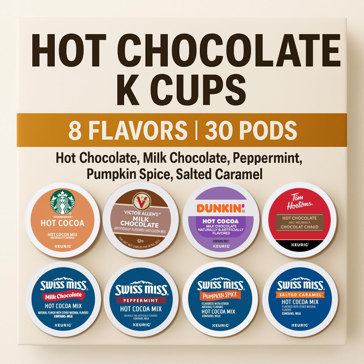 Starbuck Dunkin Swiss Miss Tim Hortons Victor Allen Hot Cocoa Pods 30pcs 8 Flavors Milk Chocolate Peppermint Pumpkin Sp
